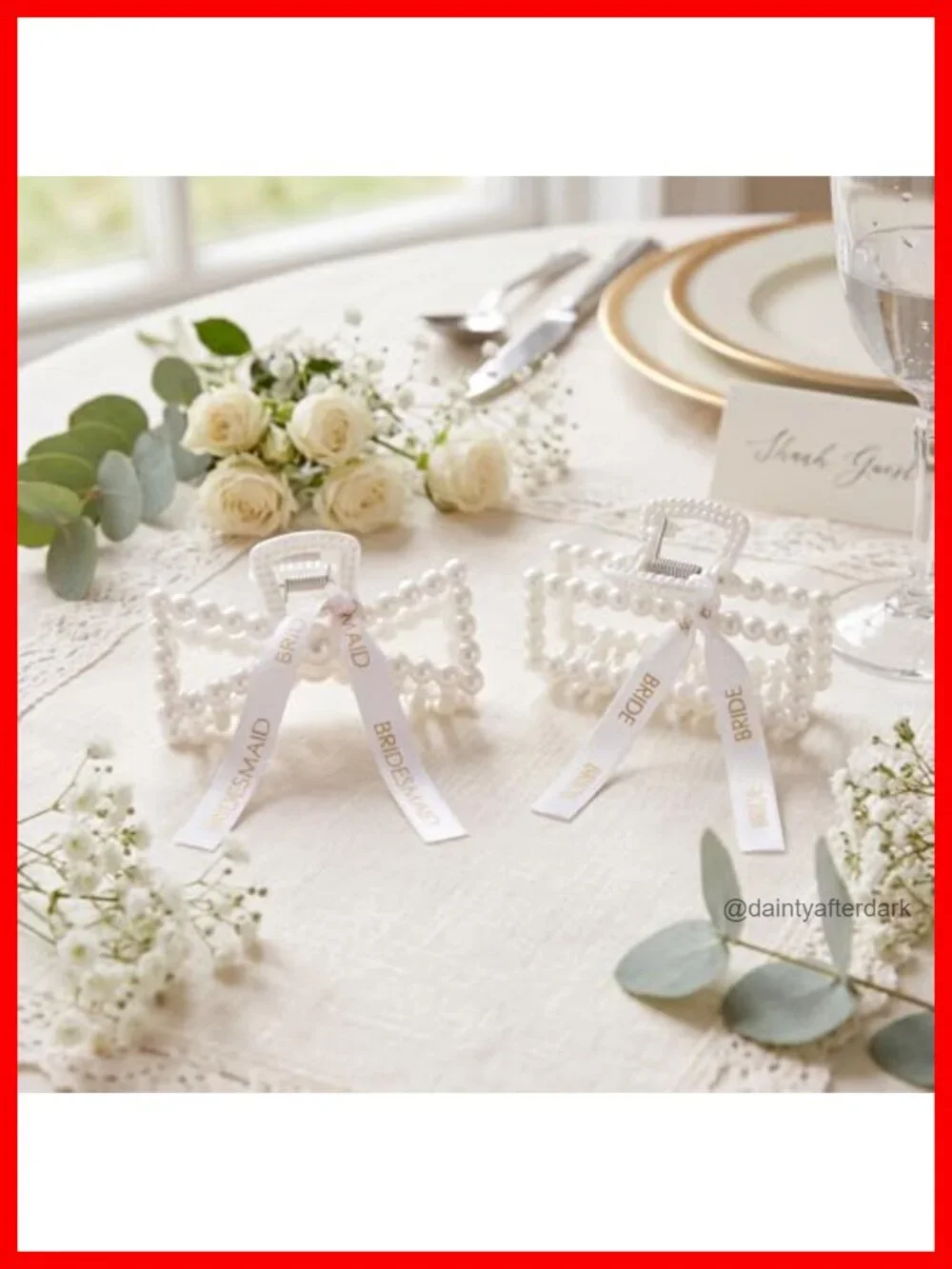 11 Pcs Bridesmaid Pearl Hair Clips with Ribbon Claw Clips 3.15 Inch